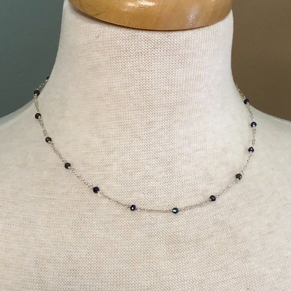 Delicate Sterling 925 Chain and Gemstone Necklace, 16-18" Adjustable NWT - Picture 1 of 7